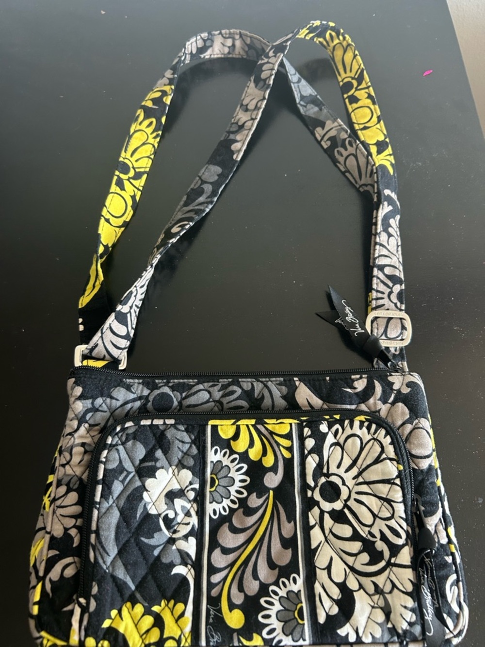 Vera Bradley Quilted Floral Crossbody in Black, Gray & Yellow